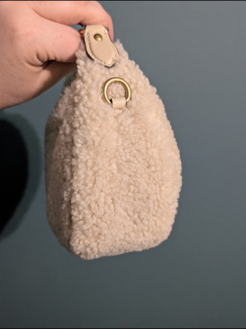 Coach Cozy Shearling Crescent Shoulder Bag in Cream - Picture 4 of 8